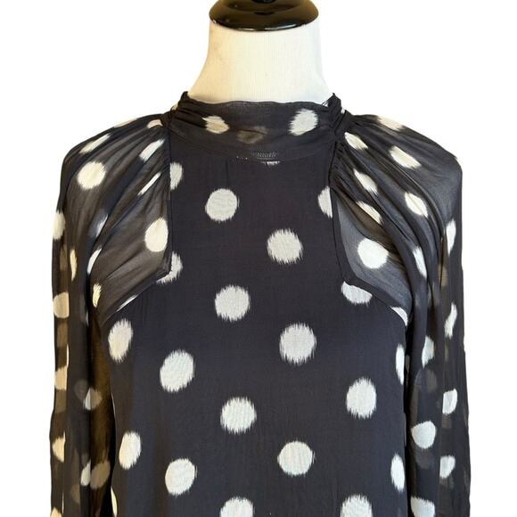 Anthropologie Maeve black white polka dot dress open back sheer sleeves sz xs - Picture 10 of 13